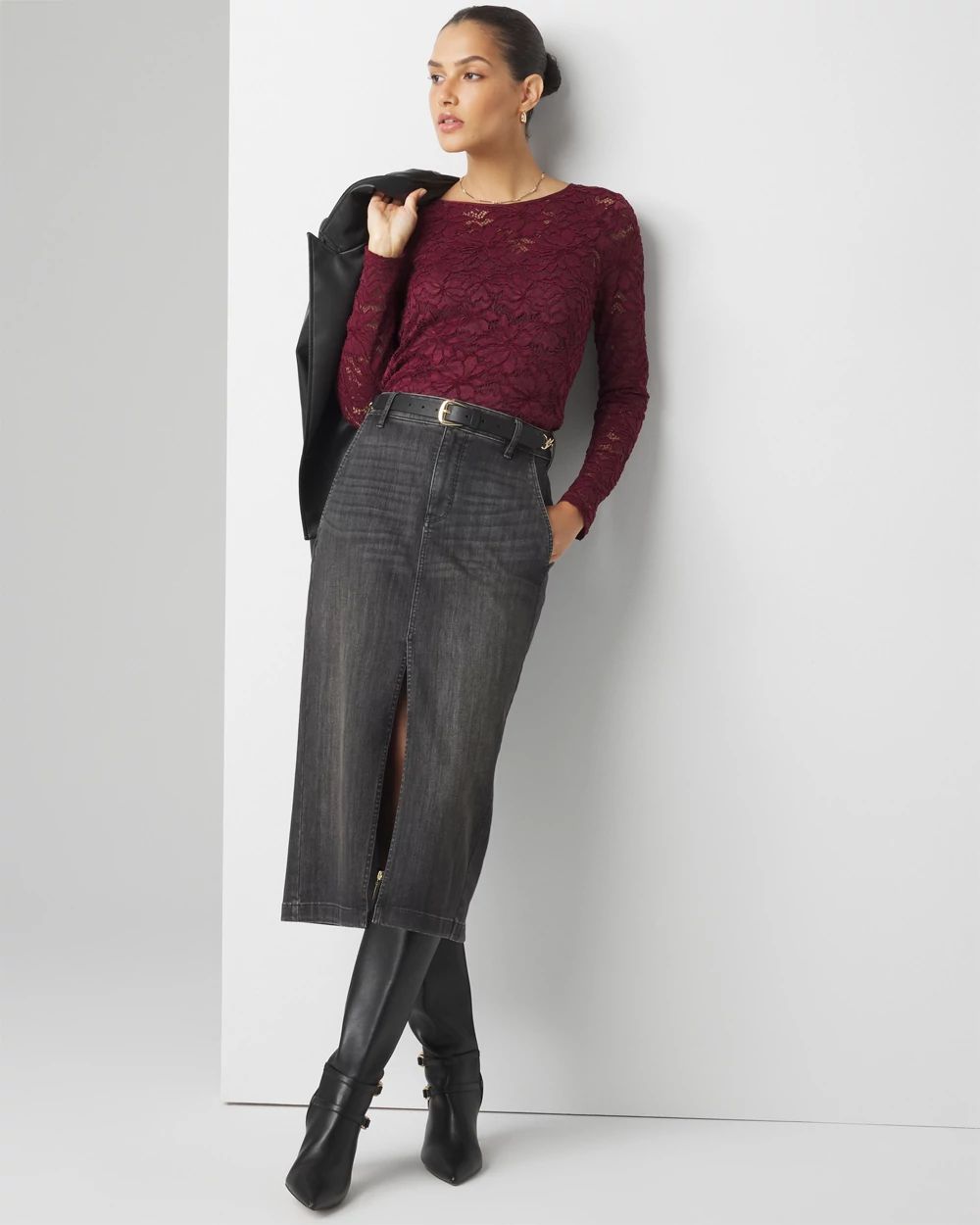 Denim Midi Skirt White House Black Market